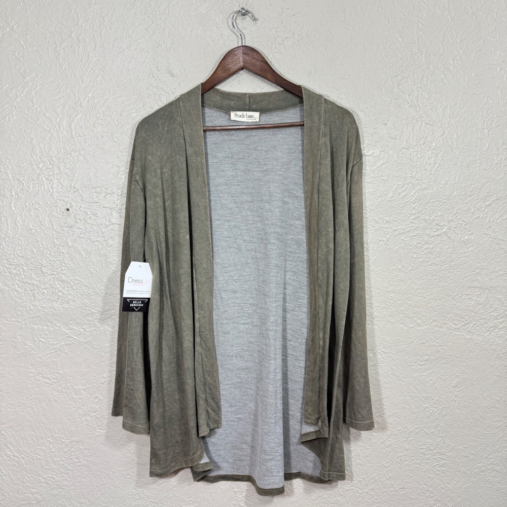 Peach Love Cardigan Small Open Tunic Dusty Sage Travel Stretch Boho Minimalist